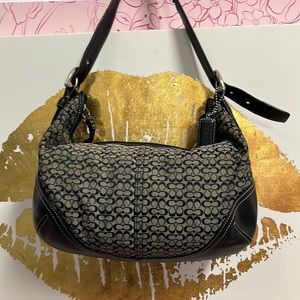 ❤️ COACH Signature Jacquard Soho Hobo Shoulder Bag Black Leather Trim ❤️